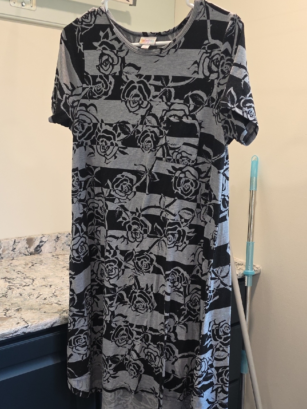 LuLaRoe Gray and Black Rose-Print Midi Dress